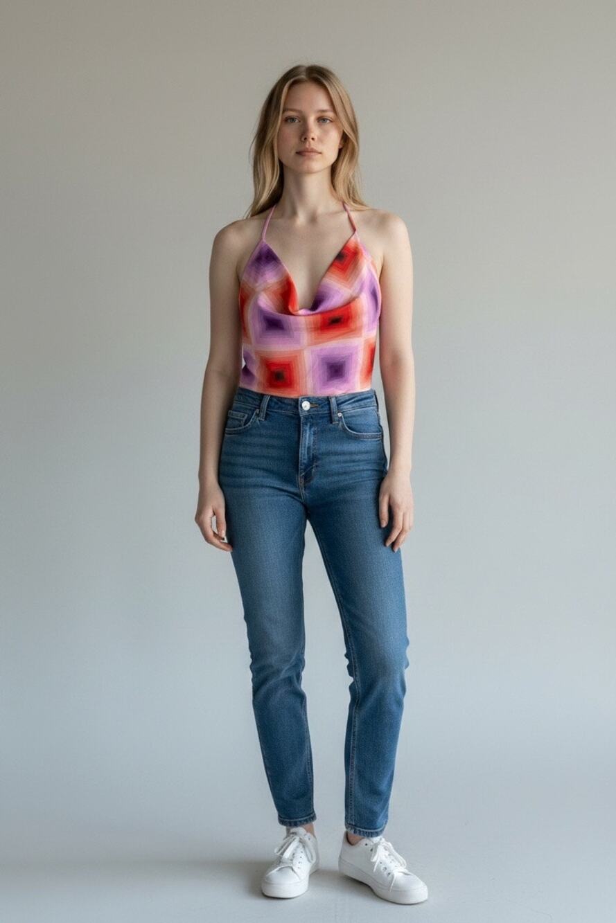 New NWT Olivaceous retro pattern halter top blouse size medium